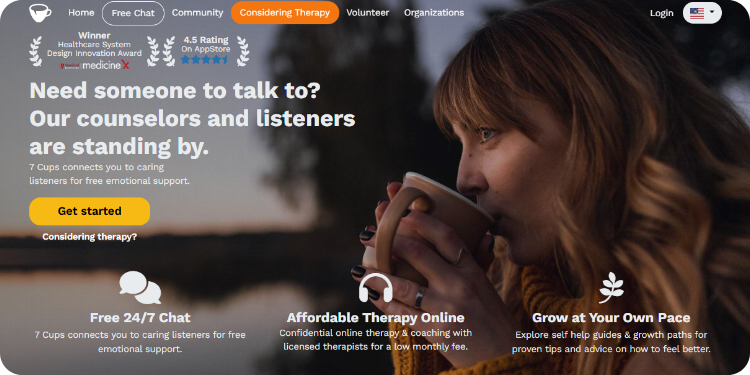 7 Cups - Top AI tools for Mental Health - Lara Translate
