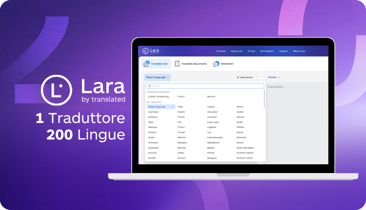 Lara 200: Traduttore IA con più lingue - Lara Translate