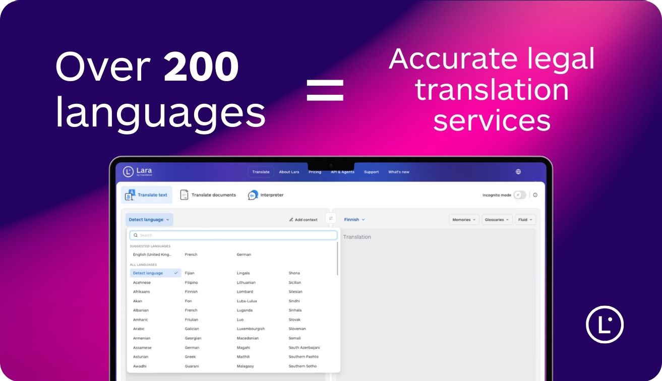AI translation for legal documents - Lara Translate