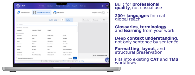 AI Translation for Professional Translators - Lara Translate
