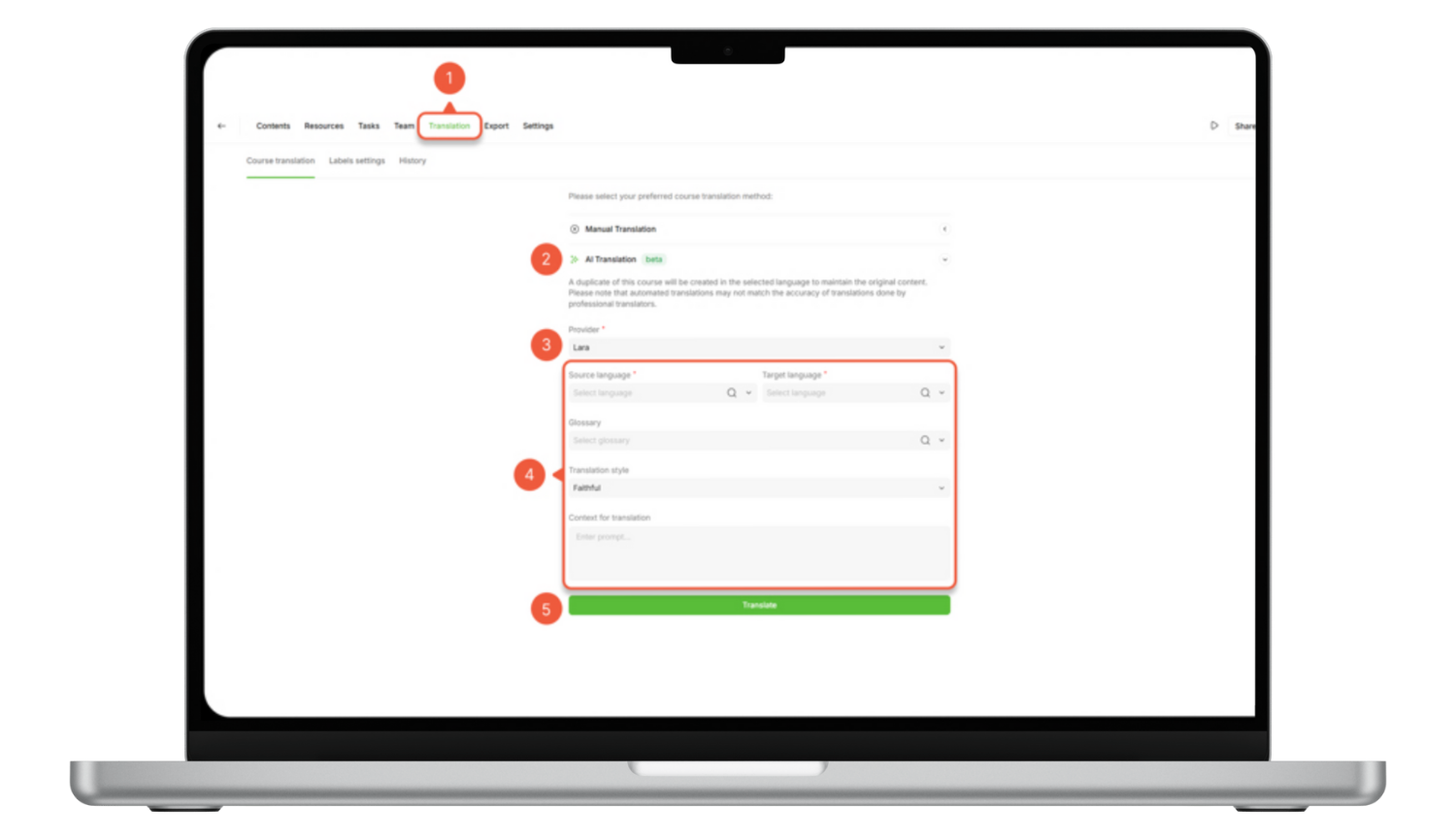 how to translate Parta.io courses with AI - Lara Translate