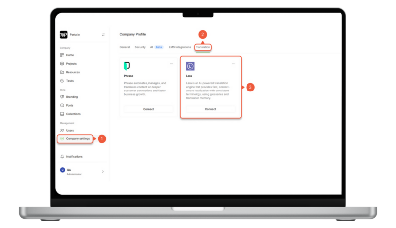 how to translate Parta.io courses with AI - Lara Translate
