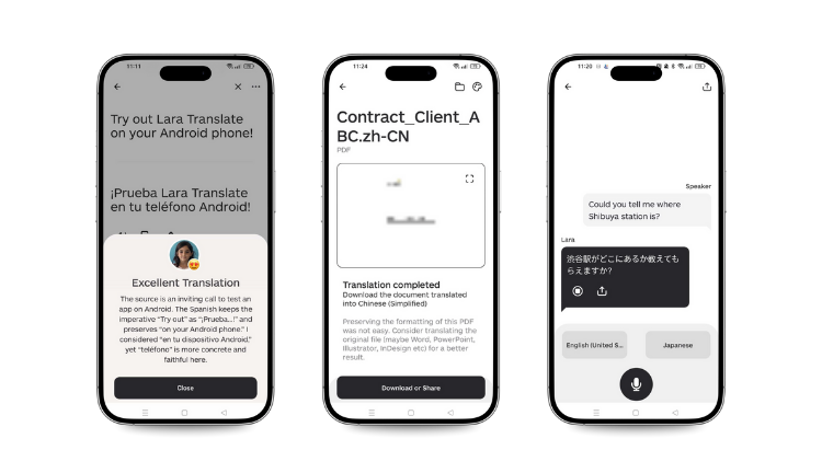 Lara Translate app on Android and iOS