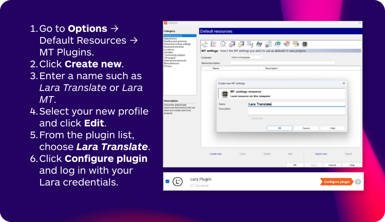 memoQ machine translation integration - Lara Translate