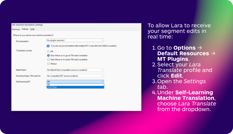 memoQ machine translation integration - Lara Translate