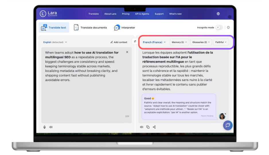 AI translation for Multilingual SEO - Lara Translate