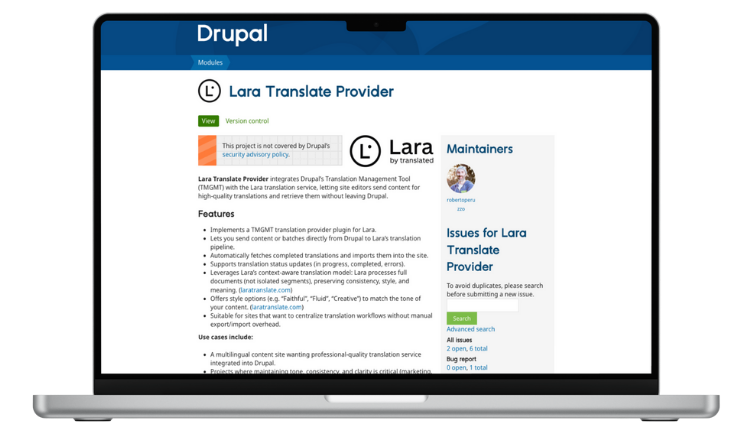 Drupal AI translation - Lara Translate