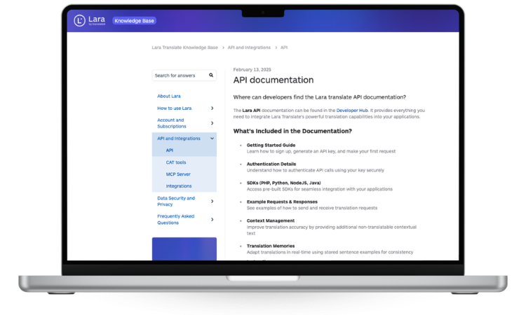 Adaptive document translation API - Lara Translate