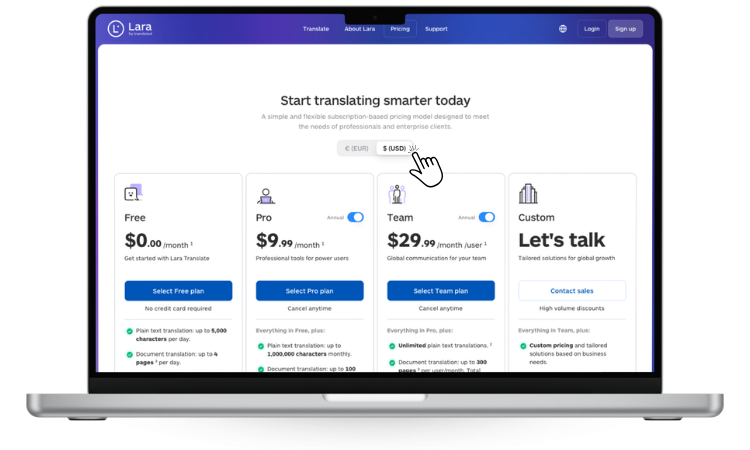 Billing in dollars on Lara Translate - Lara Translate February 2026 updates