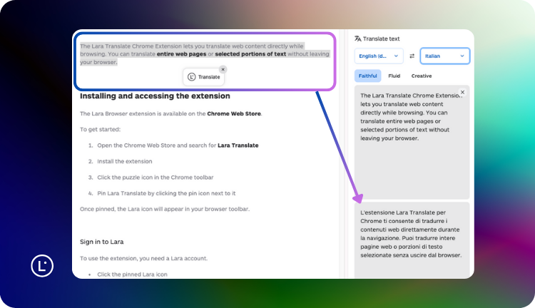 Translate Web Pages Fast - Lara Translate Browser Extension