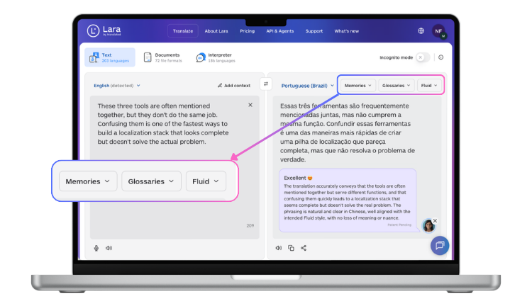 translation memory vs glossary - Lara Translate
