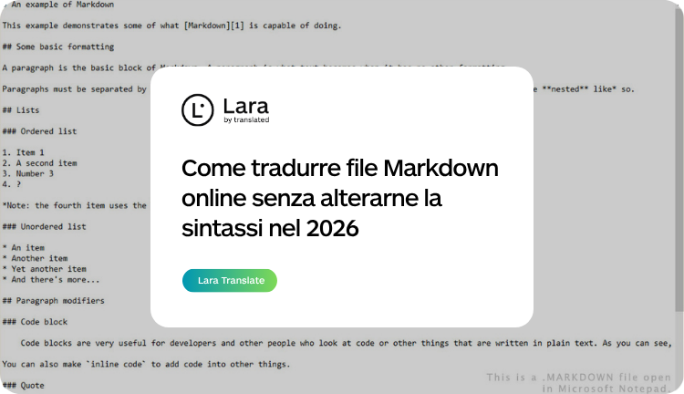 Come tradurre un file markdown online con Lara Translate