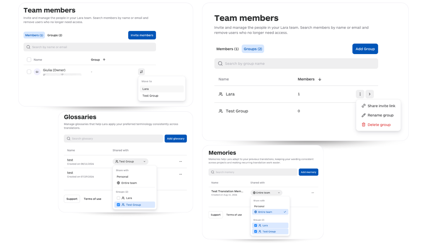 Lara Translate August 2026 updates - team groups